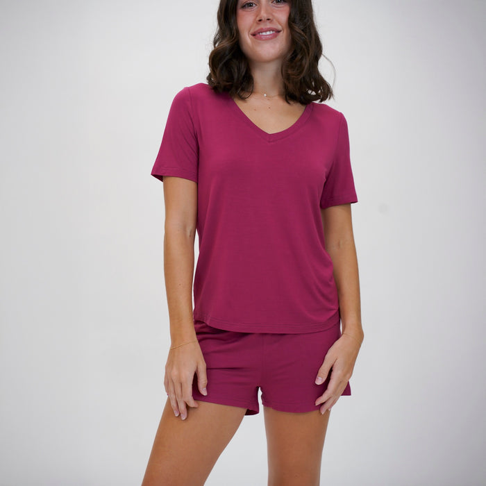 Berry Kiss Women's Pajama Shorts Set w/ Full Length Shirt