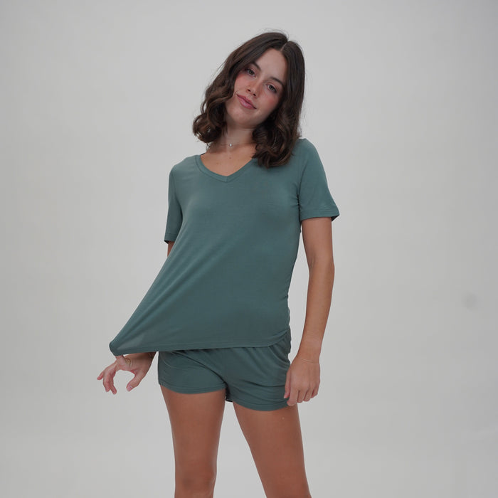 Matcha Women's Pajama Shorts Set w/ Full Length Shirt