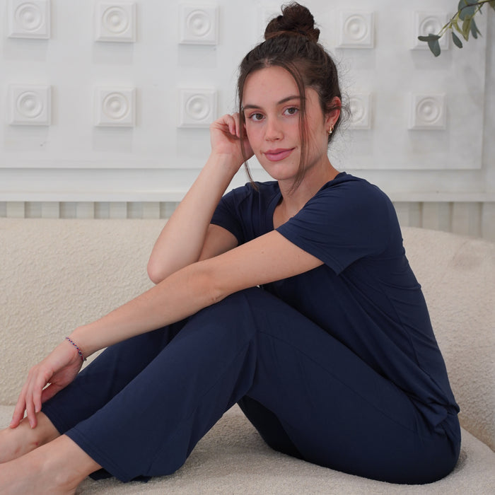 Navy Women's Pajama Pants Set w/ Full Length Shirt