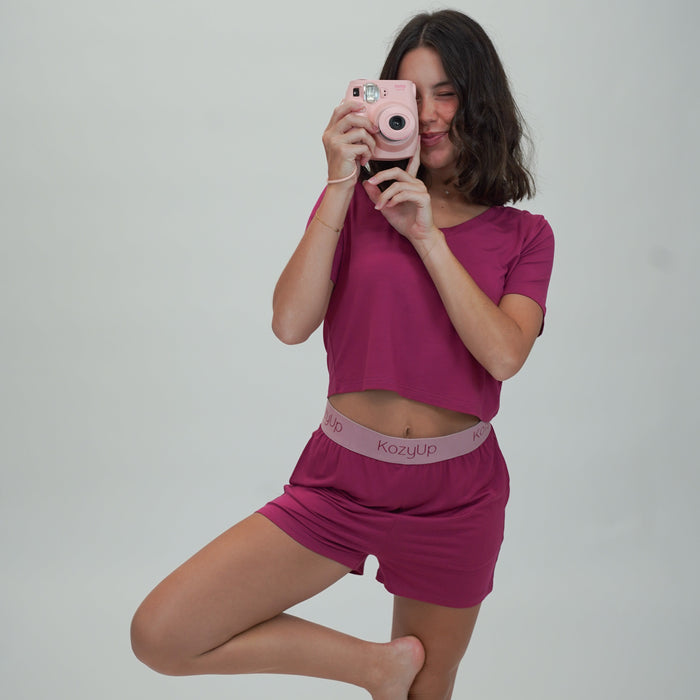 Berry Kiss Women's Pajama Shorts Set w/ Cropped Shirt